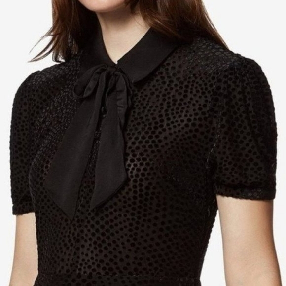 Avec Les Filles Tie Neck Velvet Burnout Button Down Black Dress - Picture 4 of 15